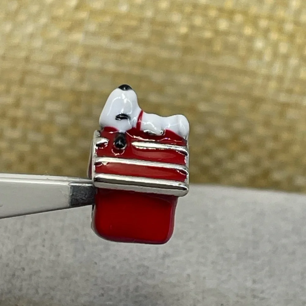 Sterling silver SNOOPY red doghouse Peanuts beagle puppy dog charm bead